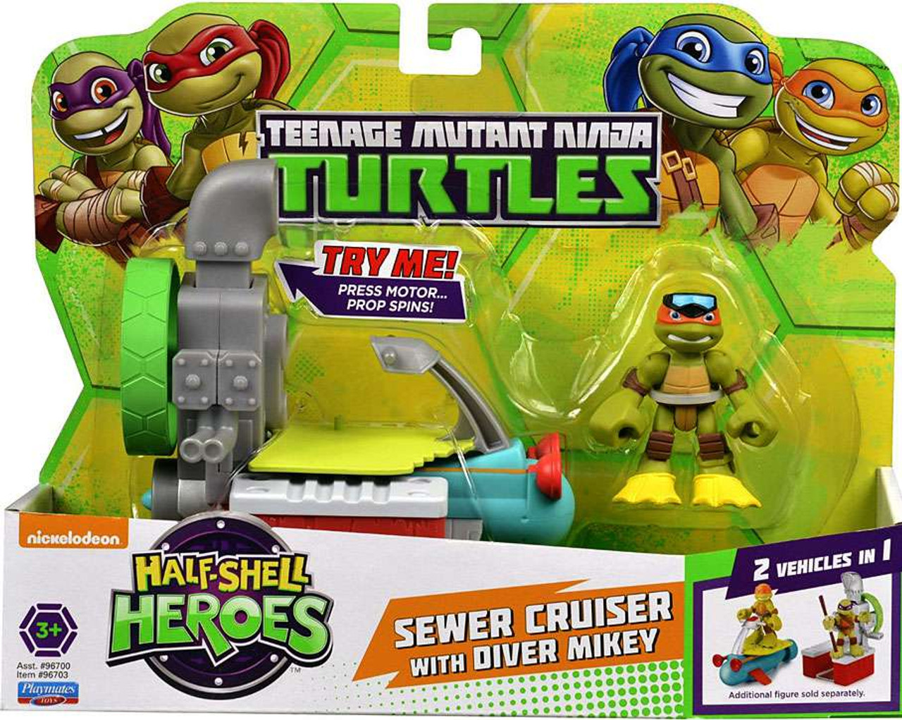 Teenage Mutant Ninja Turtles TMNT Half Shell Heroes Sewer Cruiser with Michelangelo Action Figure Vehicle
