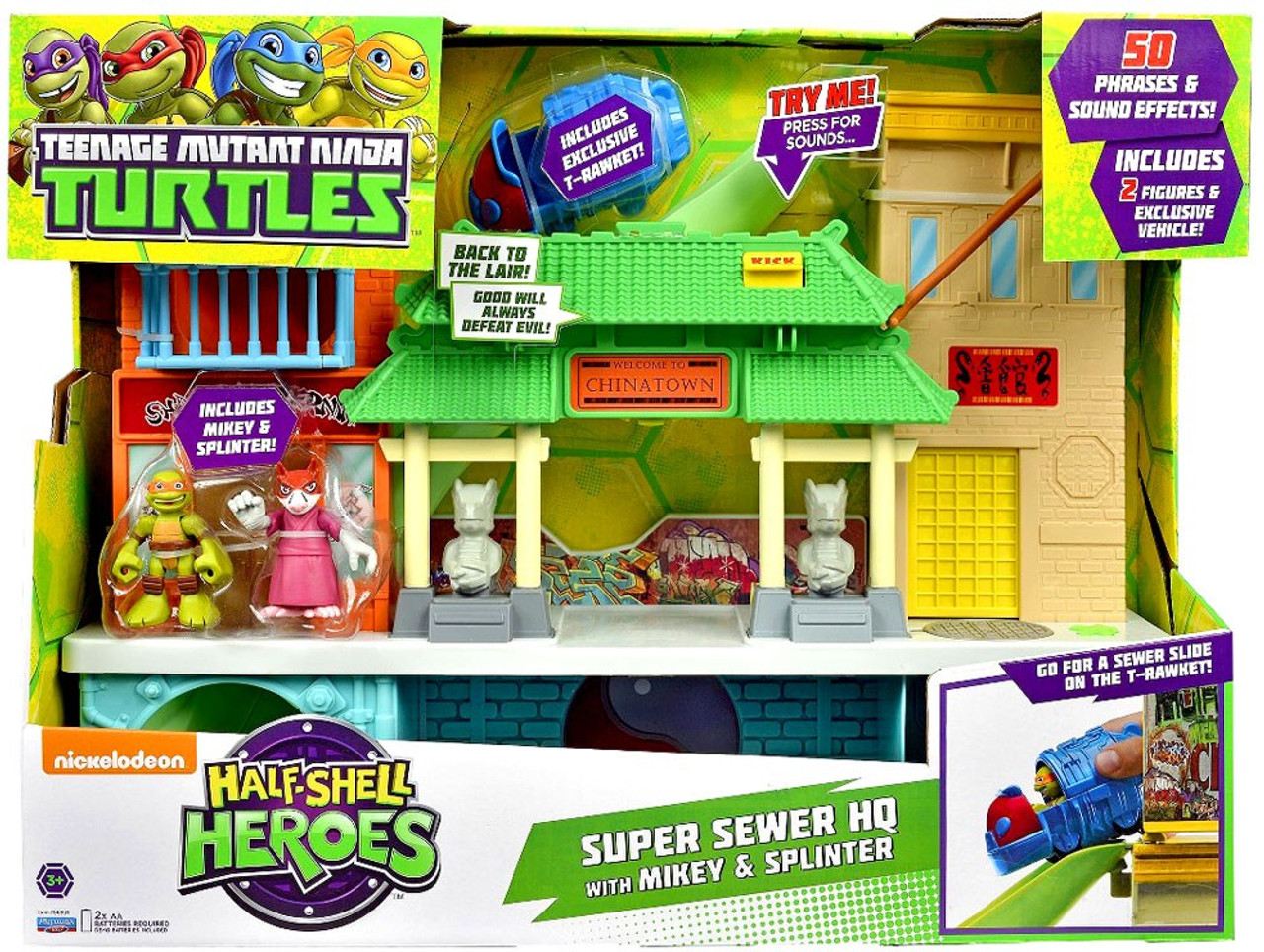 Teenage Mutant Ninja Turtles TMNT Half Shell Heroes Super Sewer HQ with Mikey & Splinter Action Figure Playset