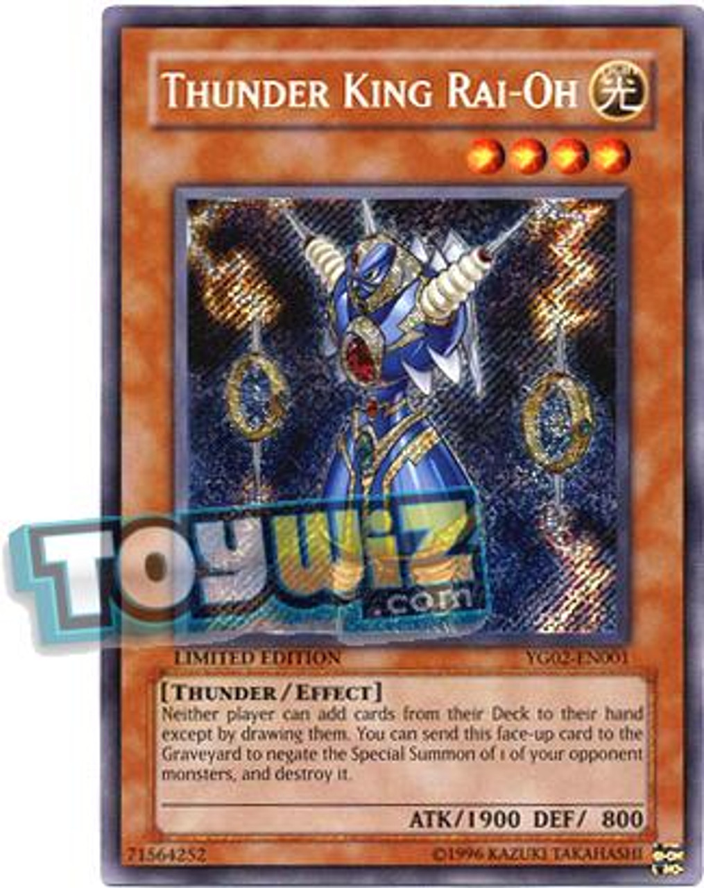 YuGiOh Shonen Jump Secret Rare The Thunder King Rai-Oh YG02-EN001