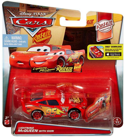 Disney Pixar Cars Rust Eze Racing Lightning Mcqueen With Sign 155 Diecast Car 412 Mattel Toys 