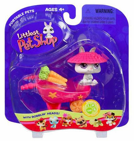 Littlest Pet Shop Portable Pets Bunny Figure 215 With Wheelbarrow