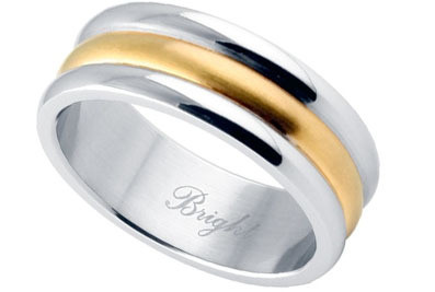 Stainless Steel Ring w/ 14K Gold IP Center - Wedding Marriage Band