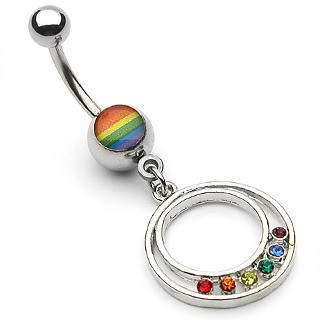 Rainbow Pride Round Epoxy Belly Ring - Gay and Lesbian Pride Navel / Belly Ring (Body Jewelry)