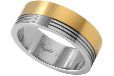 Stainless Steel Ring w/ 14K Gold IP Top Section - Marriage Wedding Band RIng