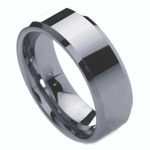 Men's Tungsten Ring with Beveled Edge (Non Faceted 8MM band) Steel Color