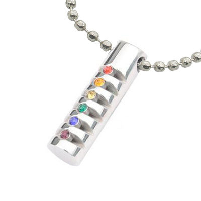Rainbow Grooved Cylinder CZ Pendant - Gay and Lesbian LGBT Pride Necklace