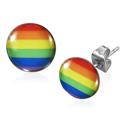 FREE with $40 or more - Use Coupon Code: EAR99 - Rainbow Flag - LGBT Gay and Lesbian Pride Earrings (Round) - Gay earring Set