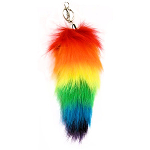 12" Inch Rainbow Faux Fox Tail - Lgbt Gay And Lesbian Pride Synthetic Keychain, Hair Accessory Or Belt Clip