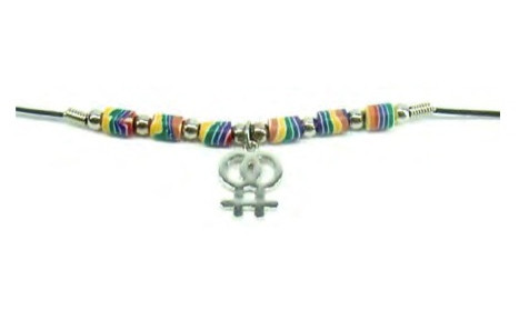 Lesbian Double Female Wavy Rainbow Beaded Ceramic Necklace - Lgbt Lesbian Pride Jewelry