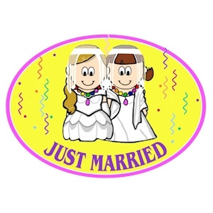Lesbian Brides - Yellow Just Married Magnet - Lgbt Lesbian Pride Car Decal