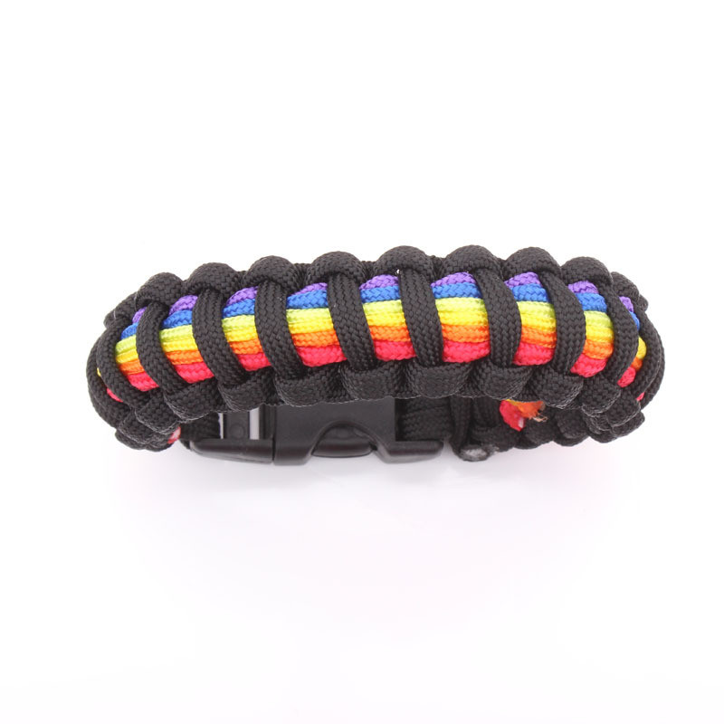 Black And Rainbow Flag Snap Clasp Paracord Bracelet - Gay Pride Bracelet - Lgbt Lesbian Pride Wristband