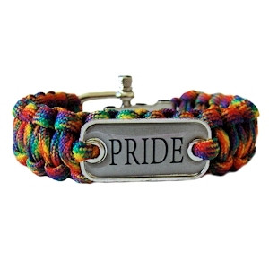 Braided Rainbow Pride Plate Paracord Bracelet - Gay Pride Bracelet - LGBT Lesbian Pride Wristband