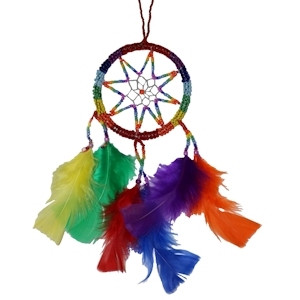 Lesbian And Gay Pride Rainbow Dream Catcher 3 1/4 Inch Beaded Dream Catcher. Great For Cars, Windows, Rooms And More.