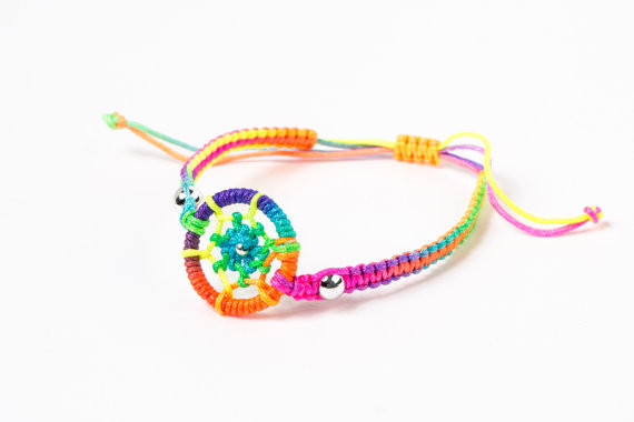 Lesbian and Gay Pride Rainbow Dream Catcher Wristlet Bracelet. LGBT Jewelry and accessories