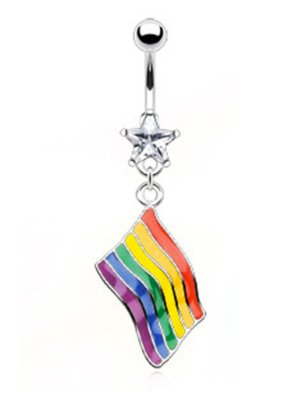 RAINBOW ROUND SHAPE w PINK TRIANGLE CENTER GAY PRIDE SS CZ BELLY BUTTON RING