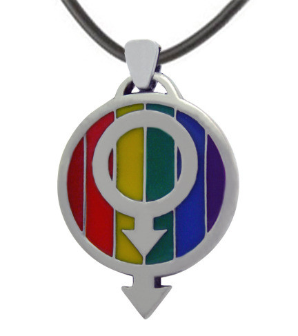 Lgbt Over And Under Rainbow Gay Pride Pendant W/ Double Male Symbols - Lgbt Gay Mens Pride Necklace