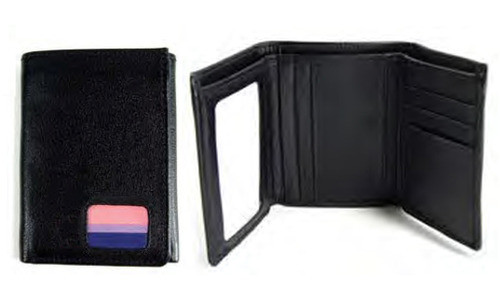 (Bi Pride Flag) Black Leather Trifold Wallet - LGBT Bisexual Pride Gifts & Money Holders