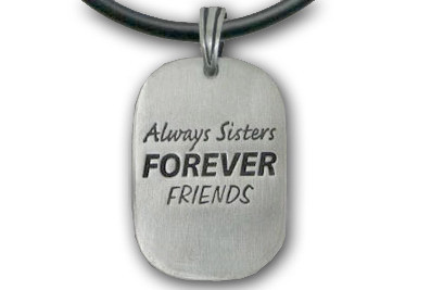 Always Sisters - Forever Friends Necklace - Pewter Pendant with black PVC rope/chain included!