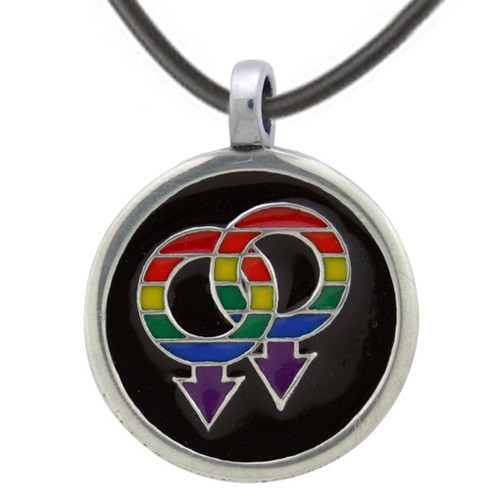 Rounded Rainbow Inset Double Male Symbols Gay Pride Pendant LGBT