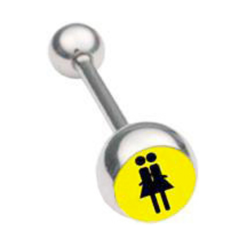 Yellow Double Girl Lesbian Pride Tongue Ring Barbell