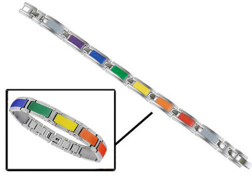 Steel Enamel Link Rainbow Bracelet - Gay and Lesbian LGBT Pride Wristlet