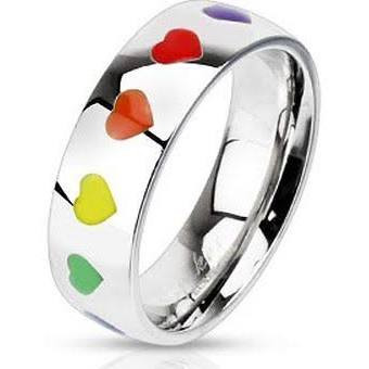 Gay Rainbow Smooth Hearts Ring - Lesbian Pride Jewelry