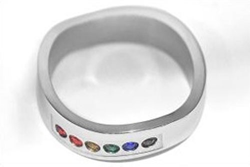 A Rainbow Wave Ring w/ CZ Stones - Steel Gay Rings / Lesbian Rings