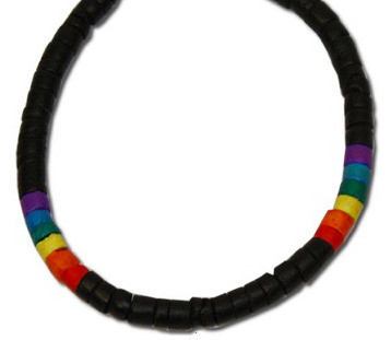 Black & Rainbow Pride Bead Puka Shell Bracelet - Gay and Lesbian LGBT Pride