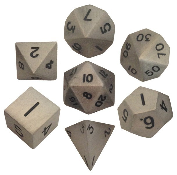 Metallic Dice Games - 16mm Polyhedral Dice  (Set of 7) - Antique Silver - Picture 1 of 1