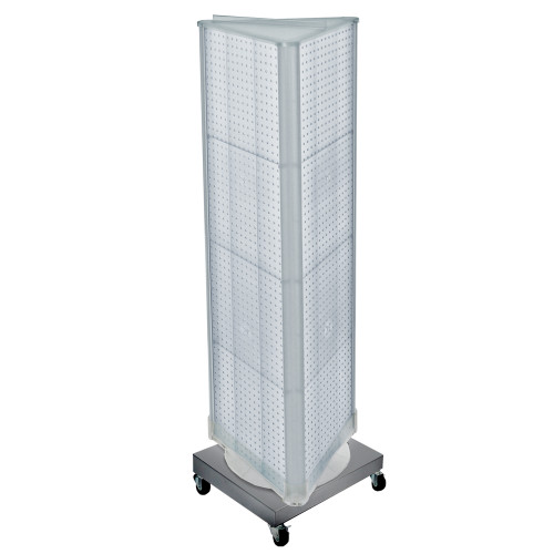 ThreeSided Revolving Pegboard Tower Floor Display on Wheeled Metal