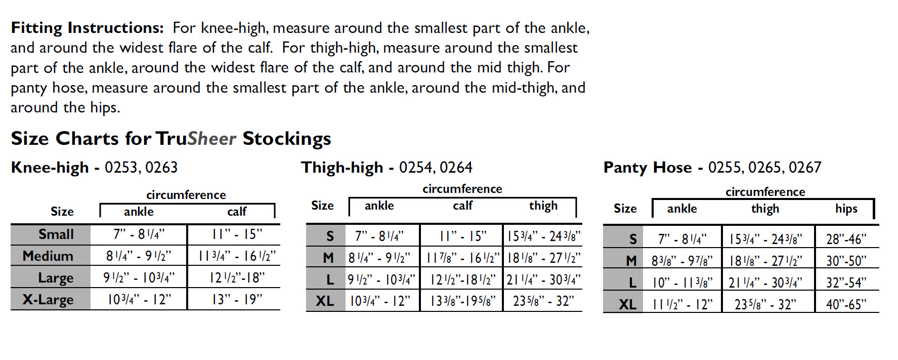 Truform Compression Socks Size Chart