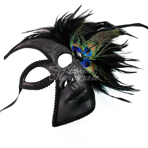 Full-face Feather Masquerade Mask Black - Beyond Party Supplies & Toys