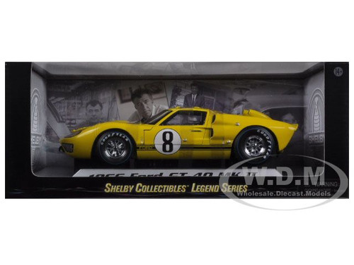 1966 Ford GT-40 MK II #8 Yellow with Black Stripes 1/18 Diecast Model Car  by Shelby Collectibles