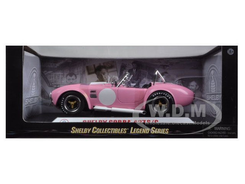 1965 Shelby Cobra 427 S/C Pink with White Stripes with Printed Carroll  Shelby Signature's on the Trunk 1/18 Diecast Model Car by Shelby  Collectibles