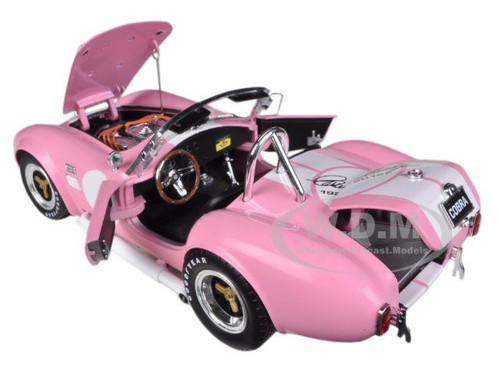 1965 Shelby Cobra 427 S/C Pink with White Stripes with Printed Carroll  Shelby Signature's on the Trunk 1/18 Diecast Model Car by Shelby  Collectibles