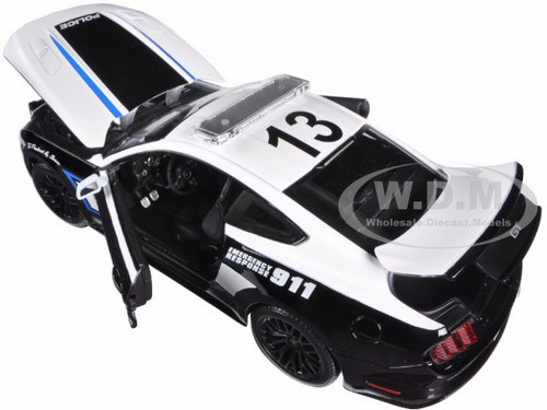 2015 Ford Mustang GT 5.0 Police Car Black White Blue Stripes 1/18