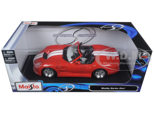 MAISTO SHELBY SERIES ONE RED AND WHITE CONVERTIBLE SPECIAL EDITION 1/18 SCALE DI 