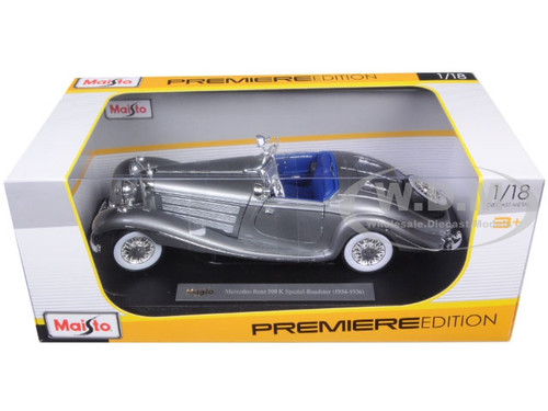 1936 MERCEDES 500K SPECIAL ROADSTER GREY 1:18 DIECAST MODEL CAR BY MAISTO 36862 