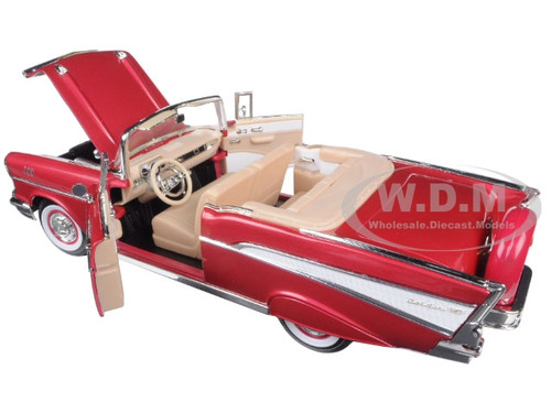 1957 CHEVROLET BEL AIR CONVERTIBLE RED 1/18 DIECAST MODEL ROAD