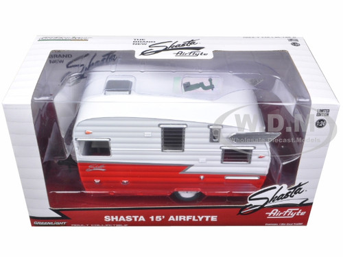 SHASTA 15/' AIRFLYTE CAMPER TRAILER RED 1//24 DIECAST MODEL BY GREENLIGHT 18225
