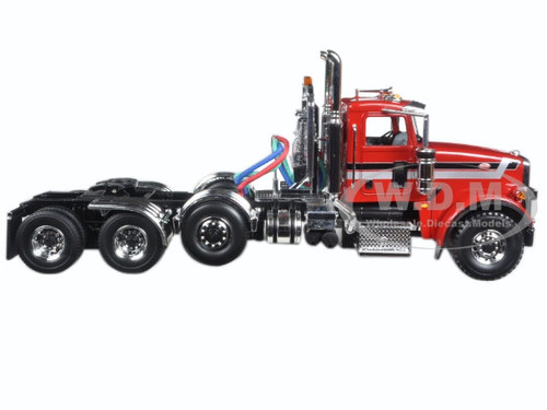 peterbilt 367 with tri axle lowboy trailer red and black 1 34