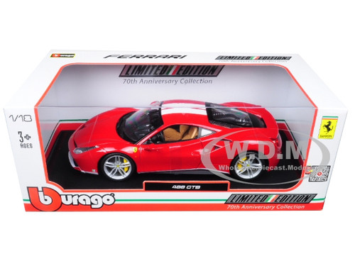 Ferrari 488 Gtb Red With White Stripes 70th Anniversary The Schumacher 118 Diecast Model Car By Bburago