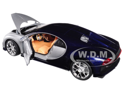 Welly Bugatti Chiron 1:24 Diecast Model Toy Car 28077D Two Tone Blue Silver 