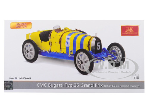 Bugatti T35 #5 National Colour Project Grand Prix Sweden Limited Edition to  500 pieces Worldwide 1/18 Diecast Model Car by CMC