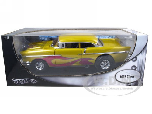 1957 Chevrolet Drag Car Yellow With Flames 1/18 Diecast Car Model by Hot  Wheels