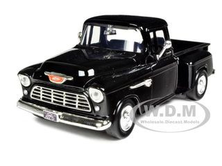 1955 Chevrolet 5100 Stepside Pickup Truck Black 1/24 Diecast Car