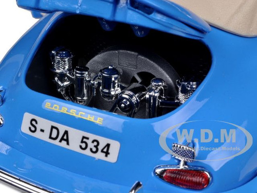 1961 Porsche 356B Convertible Blue 1/18 Diecast Car Model by Bburago 