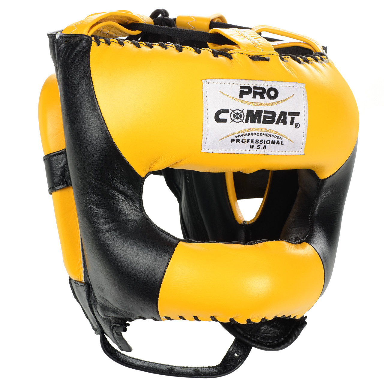 PRO COMBAT Face Saver Leather Boxing Headgear with Nylon Face Bar