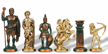 Archers Theme Chess Set Antiqued Green Copper and Brass Pieces - 3.75 King