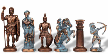 Archers Theme Chess Set Antiqued Blue Copper and Copper Pieces - 3.75 King
